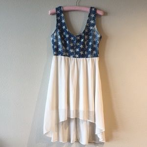 4th of July/Patriotic Denim & Flowy High Low Dress